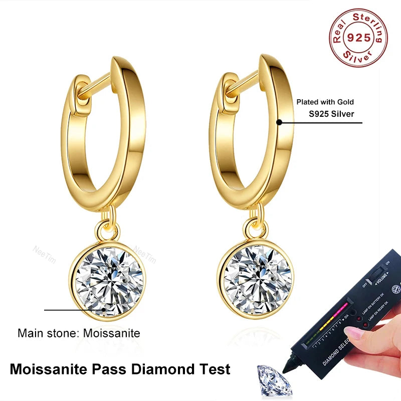 NeeTim 0.5ct Moissanite Earring for Women Wedding Luxury Jewelry Earrings 925 Sterling Silver With Gold Plated Ladies' Earrings