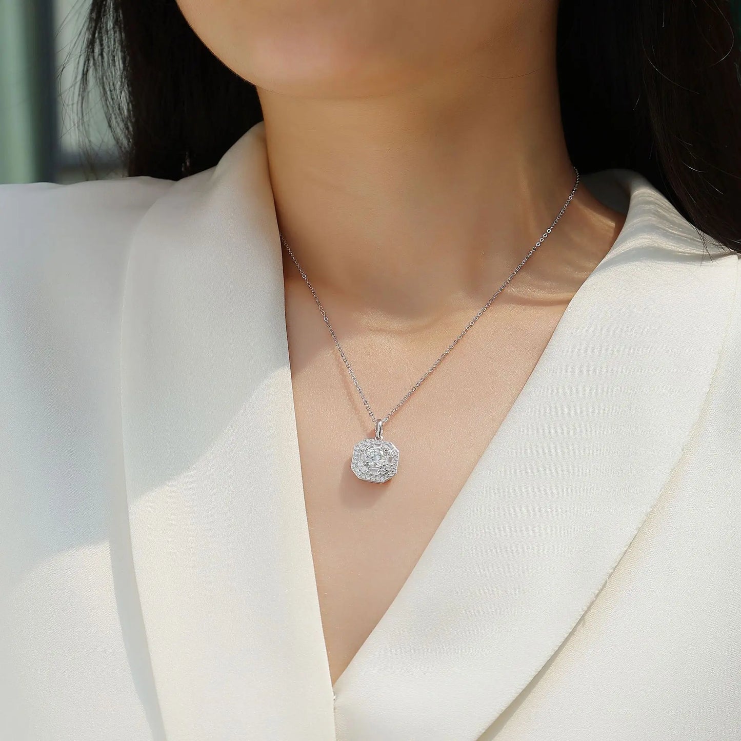 18k White Gold Plated 1CT Moissanite Necklace GRA Certified s925 Sterling Silver Sugar Cube Pandent for Women Fashion Jewelry