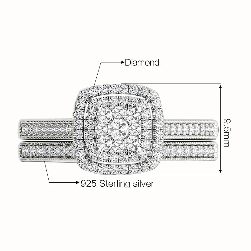 Szjinao Two Pieces Wedding Ring Set For Couple Women Sterling Silver 925 Jewellery Set Eternity Band Engagement Gift Female Sale