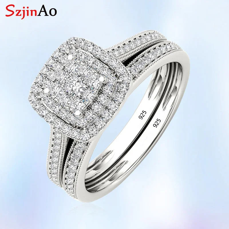 Szjinao Two Pieces Wedding Ring Set For Couple Women Sterling Silver 925 Jewellery Set Eternity Band Engagement Gift Female Sale