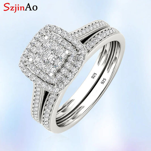 Szjinao Two Pieces Wedding Ring Set For Couple Women Sterling Silver 925 Jewellery Set Eternity Band Engagement Gift Female Sale