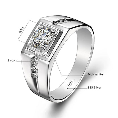 Szjinao 0.5ct 5mm Round Cut Wedding Certificated Moissanite Diamond Male Ring Thick Silver Designer Jewelry Luxury Gift For Men