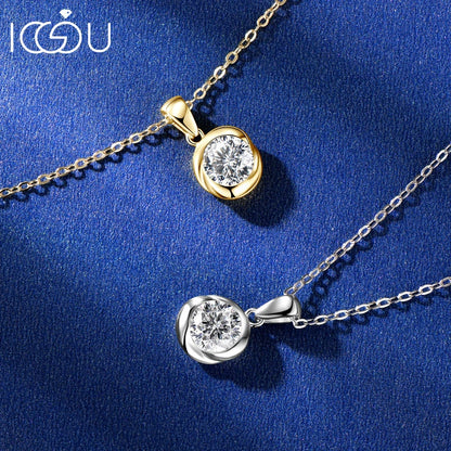 IOGOU S925 Sterling Sliver Rosebud Necklace Solitaire Moissanite Pendant Necklace for Women Wedding Fine Jewely with Certificate