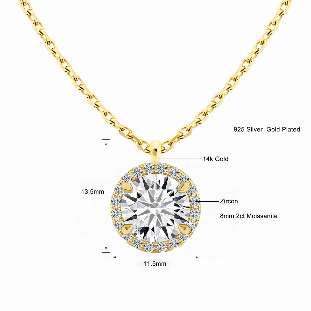 Sparkling Halo Diamond 14K Gold  Pendant