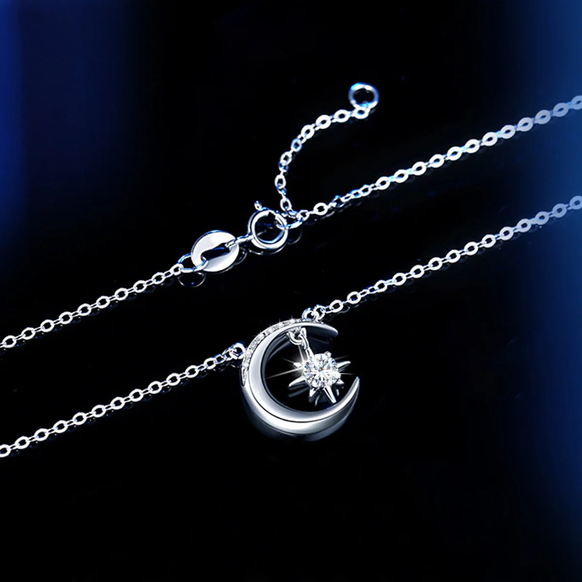 Szjinao Moon Pendant Necklaces 0.5ct D Color Moissanite 925 Sterling Silver For Woman White Gold Plated Banquet Trend Jewelry