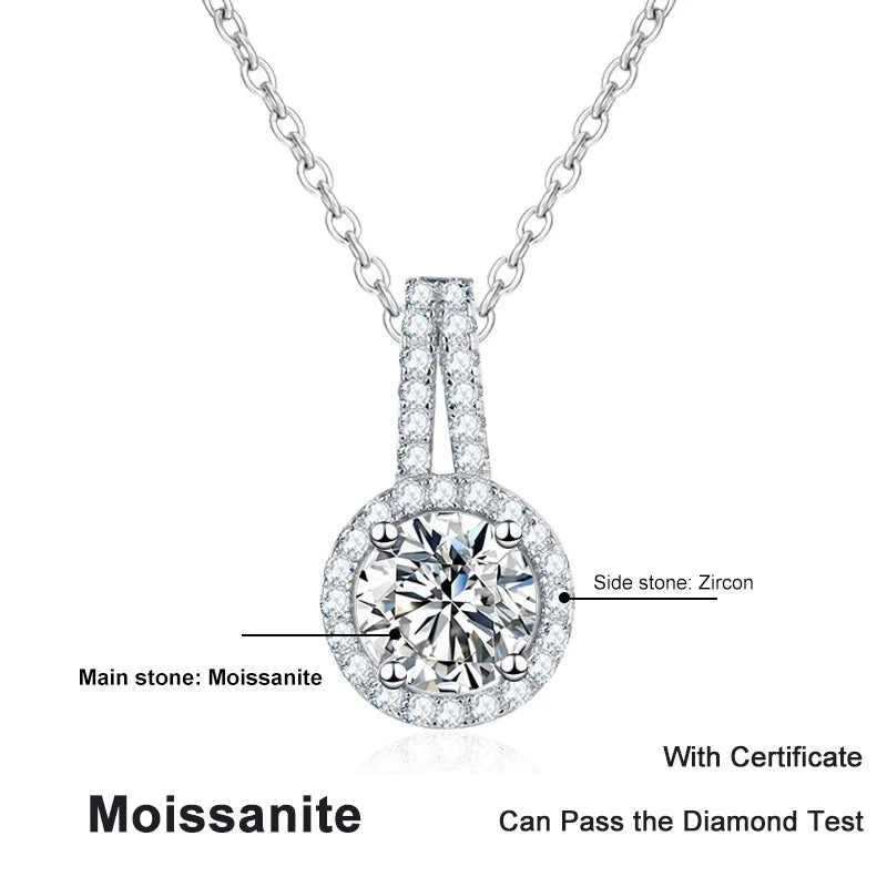 NeeTim 1ct 2ct 5ct Moissanite Necklace for Women Sterling Silver 925 with White Gold Plated Lab Diamond Sparkling Pendant