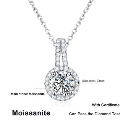 NeeTim 1ct 2ct 5ct Moissanite Necklace for Women Sterling Silver 925 with White Gold Plated Lab Diamond Sparkling Pendant