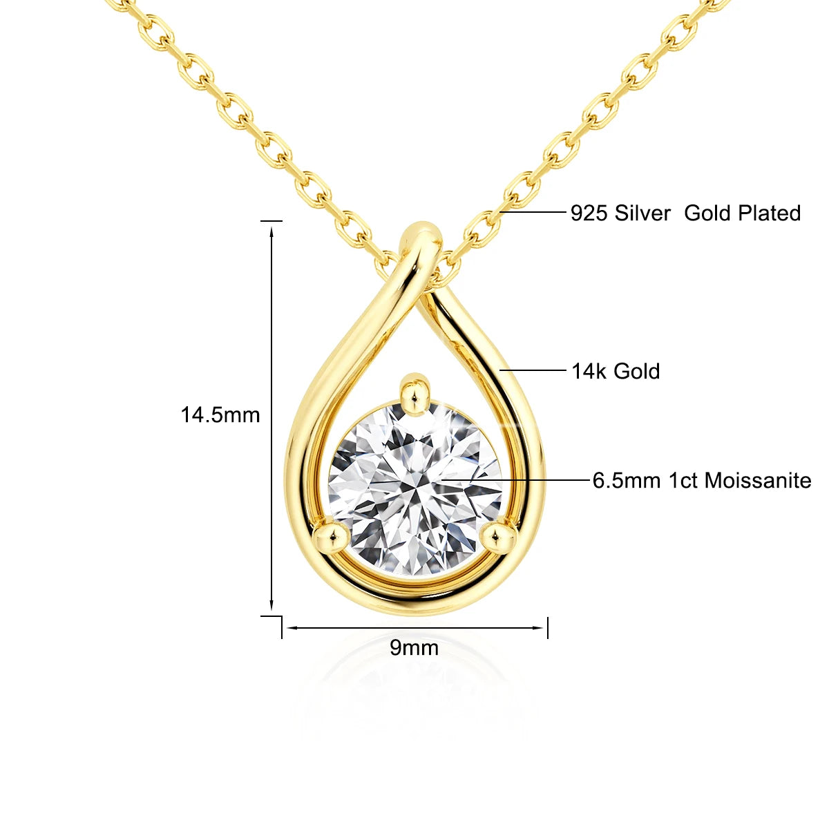 Hollow 14K Gold Solitaire Diamond Necklace Pendant