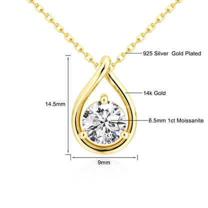 Hollow 14K Gold Solitaire Diamond Necklace Pendant