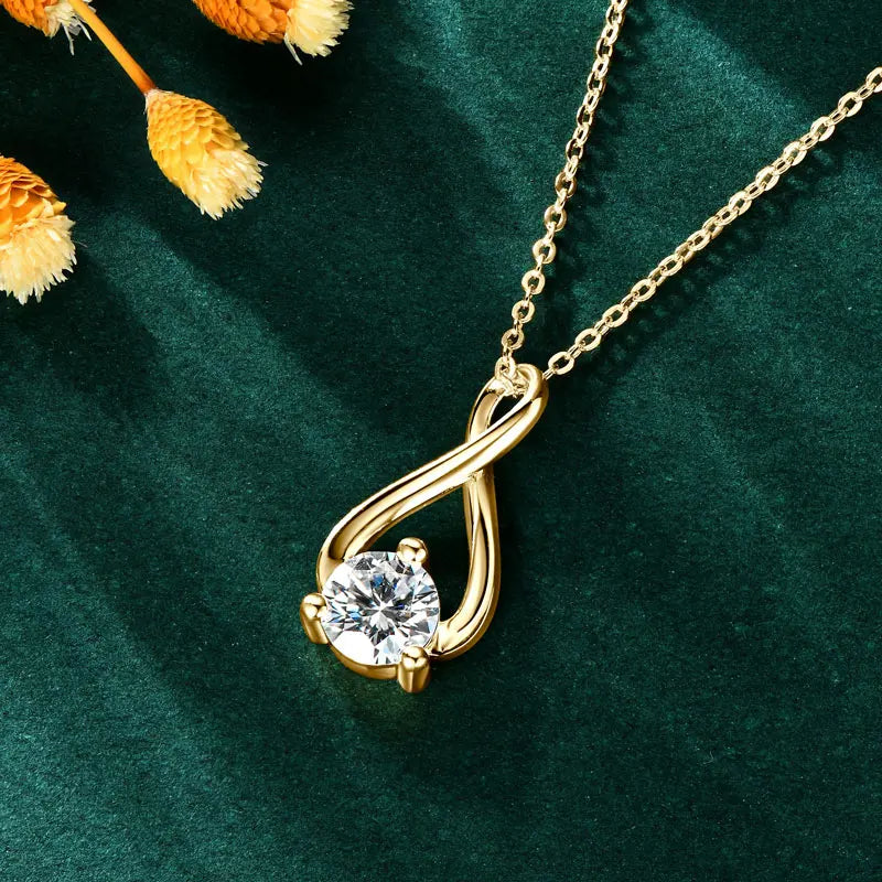 IOGOU Single Stone 6.5MM 1CT D-Color Moissanite Necklace S925 Sterling Silver Infinity Pendant Necklace for Women Fine Jewelry