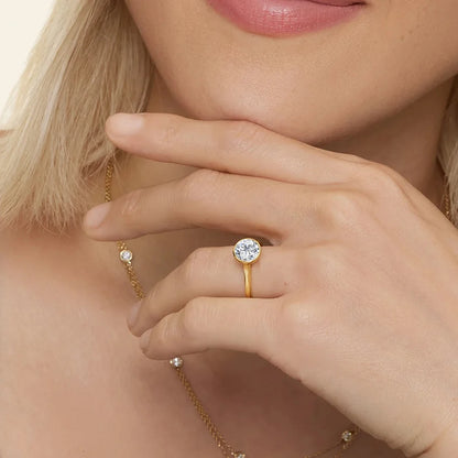 Classic Engagement Wedding Ring 14K Yellow Gold for Women Hollow Au585 Round Cut D Color Lab Moissanite Diamond Band Jewelry