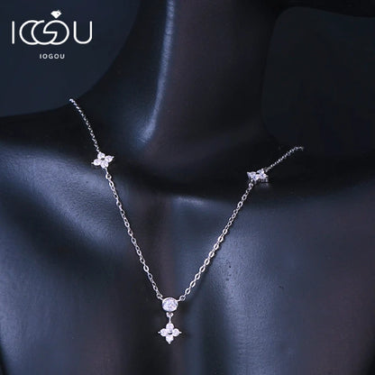 IOGOU-Four-leaf Clover Moissanite Necklaces 925 Silver for Women 2mm 3mm Round D Color Charm Choker Girls Jewelry Free Shipping