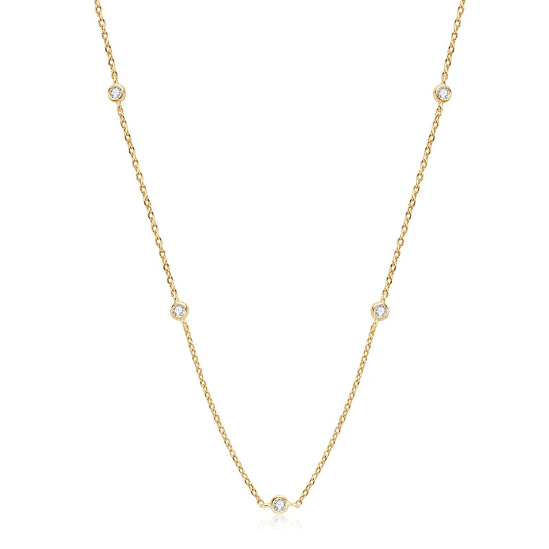 IOGOU 925 Sterling Silver Choker 2.5mm/4mm D Color Bezel Round Moissanite 14k Gold Plated Necklace Women Certified Jewelry Gifts