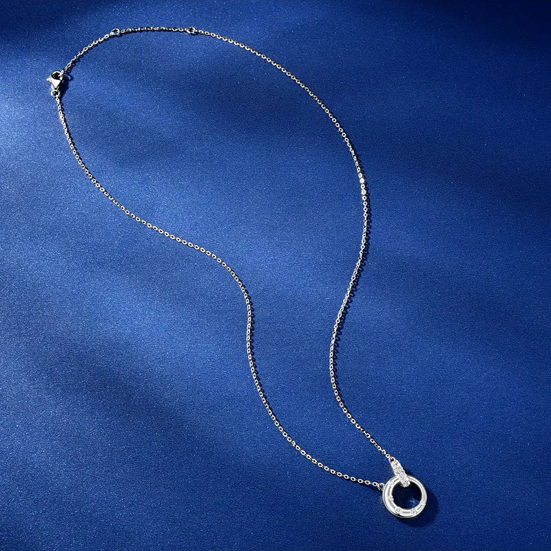 IOGOU D VVS1 Round Moissanite Möbius Double Loop Pendant Necklace 925 Sterling Silver Necklace for Women Birthday Fine Jewelry