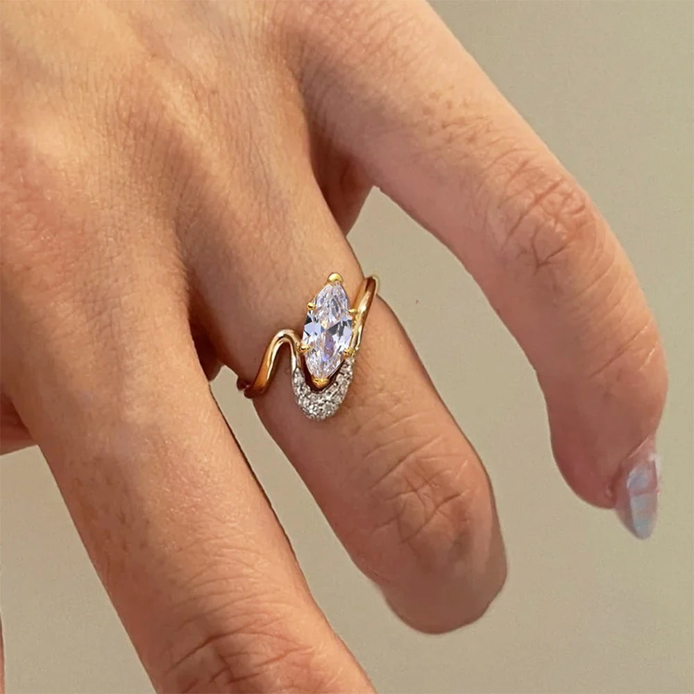 GRA Certified 2CT Marquise Cut Moissanite Stackable Engagement Ring for Women 925 Sterling Silver Bridal Ring Set Wedding Band