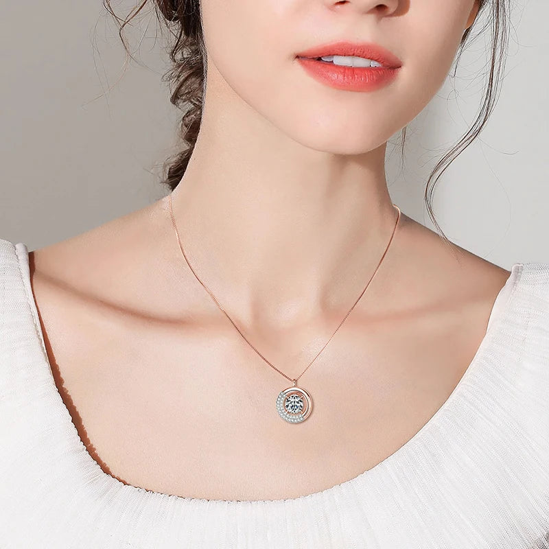 IOGOU Sparkling 1CT-3CT D Full Moissanite Diamond Pendant Necklace Box Chain 925 Silver Women Rose Gold Color Necklace Jewelry