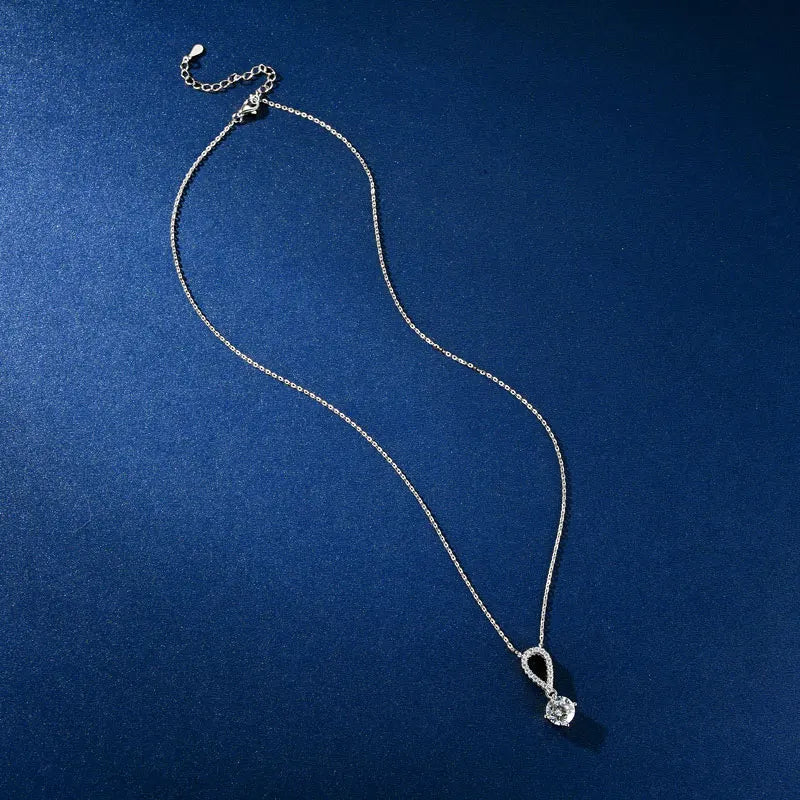 IOGOU D Certified 8mm 2CT Round Moissanite Women Engagement Necklace 100% 925 Sterling Silver Teardrop Shaped Pendant Necklace