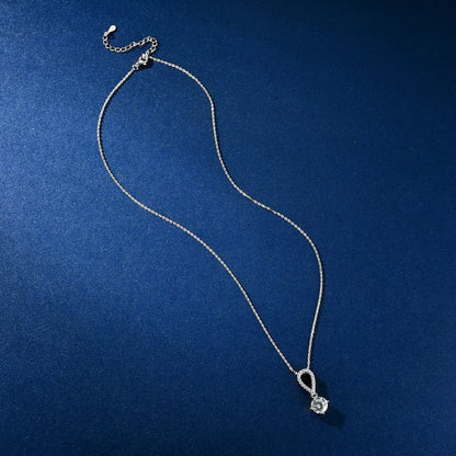 IOGOU D Certified 8mm 2CT Round Moissanite Women Engagement Necklace 100% 925 Sterling Silver Teardrop Shaped Pendant Necklace