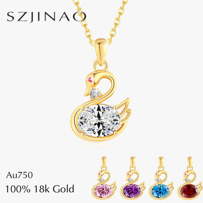 Au750 2CT Moissanite Swan Pendant 100% 18K Gold Oval Cut Natural Blue Topaz Women's Necklaces for Birthday Party Jewelry Gifts