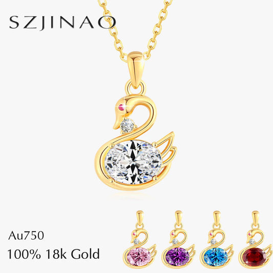 Au750 2CT Moissanite Swan Pendant 100% 18K Gold Oval Cut Natural Blue Topaz Women's Necklaces for Birthday Party Jewelry Gifts
