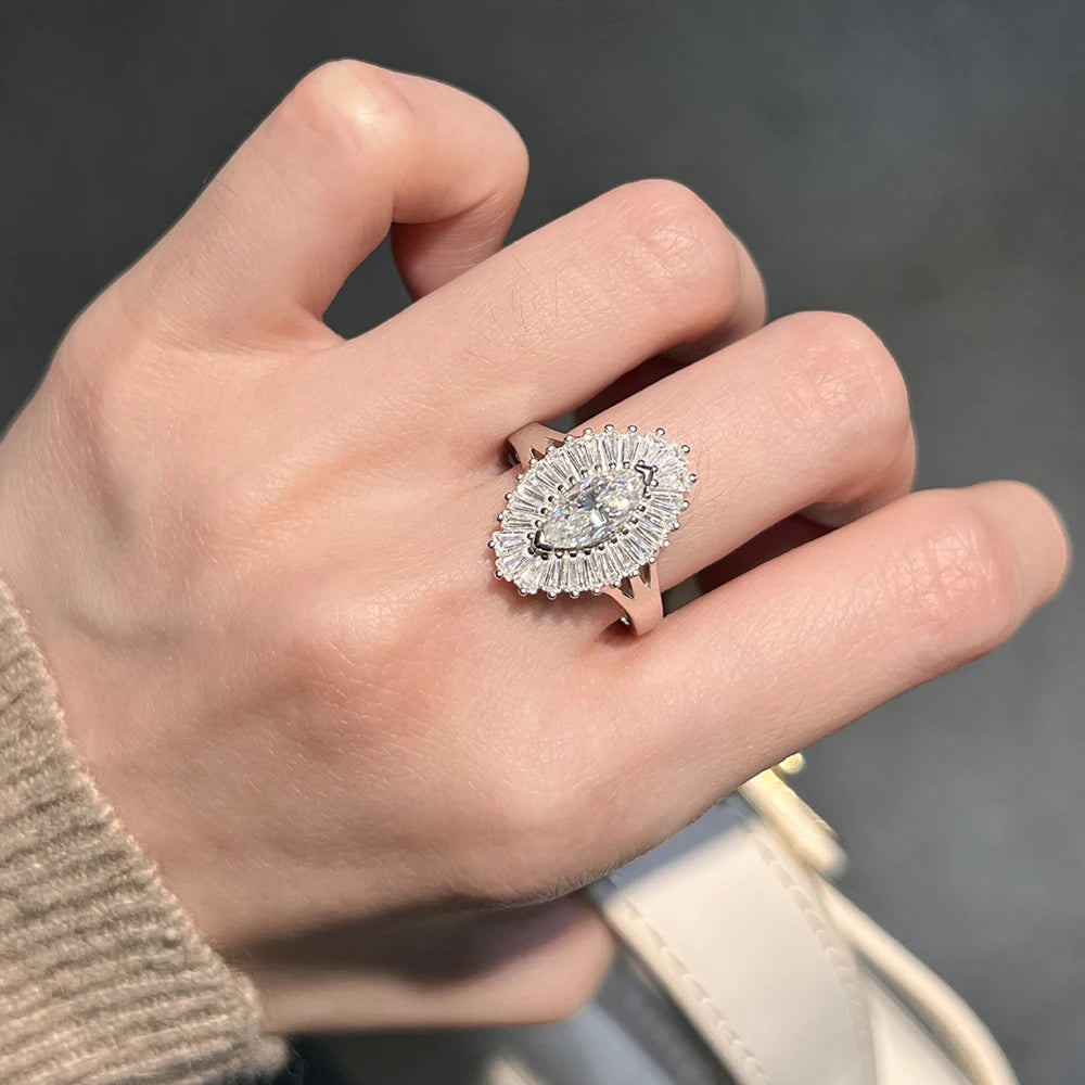 5*10mm 1 Carat Marquise Cut Moissanite Engagement Rings For Women S925 Silver Luxury Bridal Wedding Band With GRA Certificate