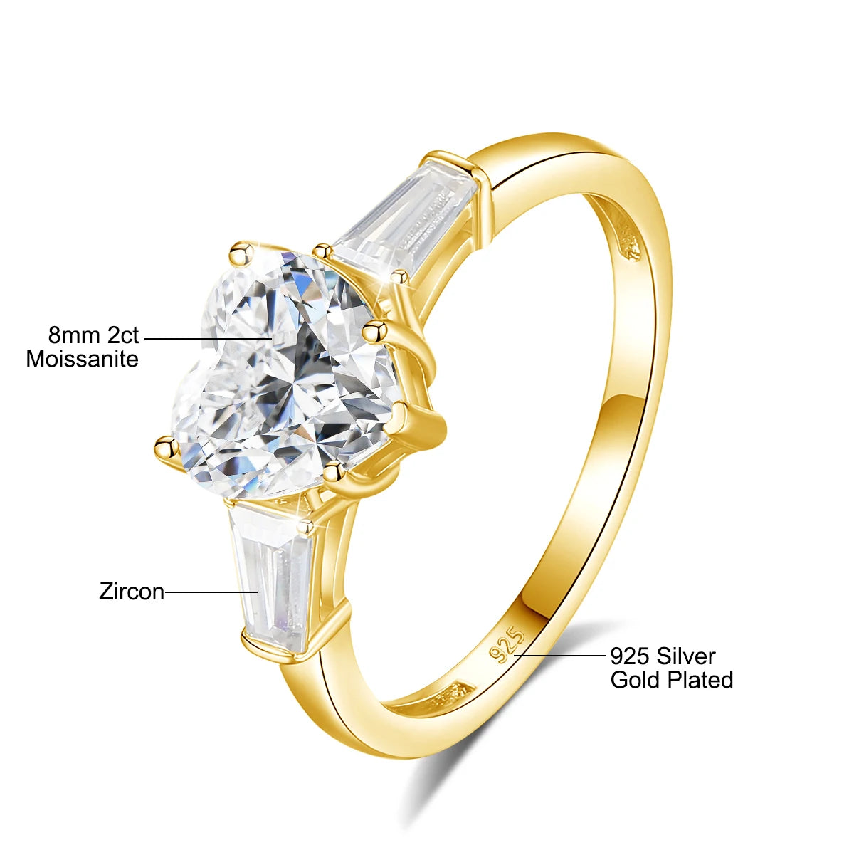 2 Carat Heart Moissanite Ring Woman 3 Stone Engagement Wedding Gift 925 Sterling Silver Plated White Gold Fine Jewelry