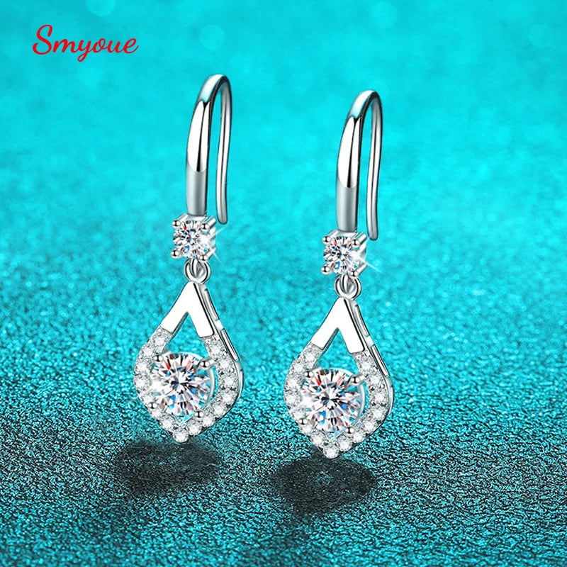Smyoue Each 0.5CT D Color Genuine Moissanite Drop Earrings for Women Water Drop Luxury Wedding Jewelry 925 Sterling Silver GRA