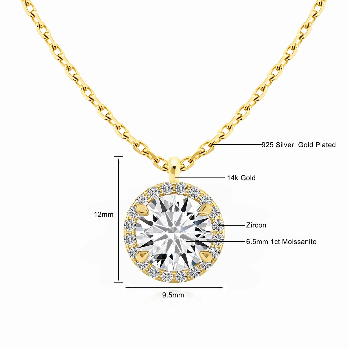 Sparkling Halo Diamond 14K Gold  Pendant
