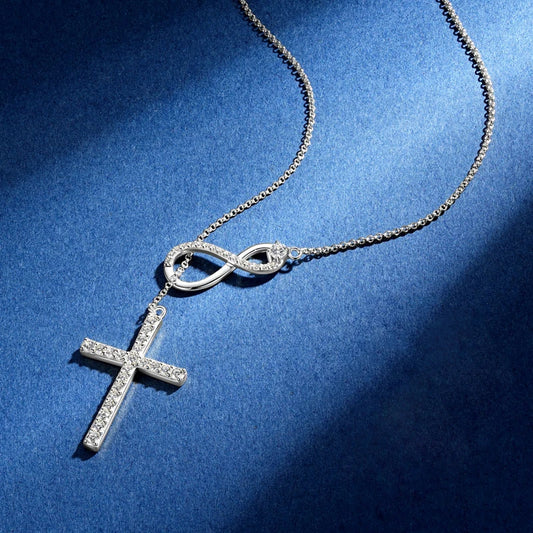 925 Sterling Silver Infinity Pendant Necklace for Women Jewelry 0.5CT Round Full Moissanite Cross Necklaces with certificate