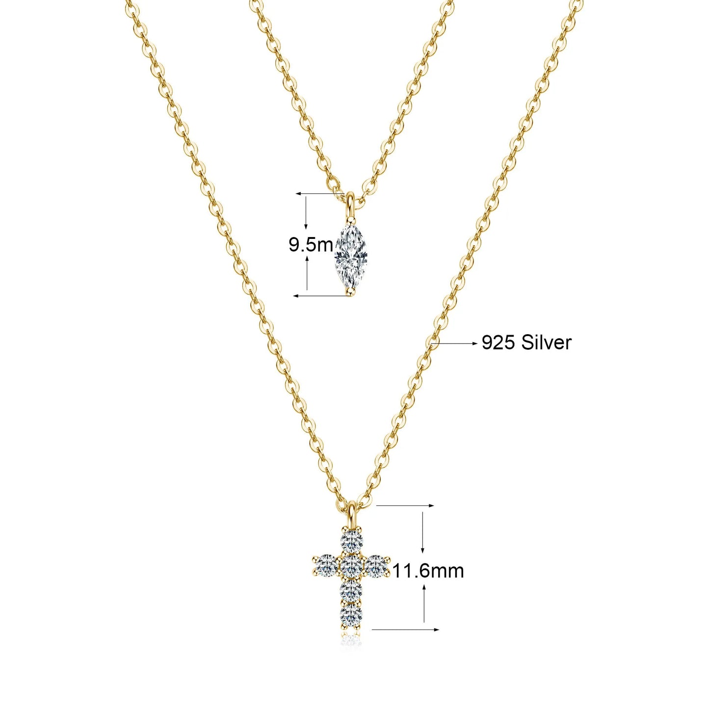 Cross Double Layered Moissanite Necklace for Women Marquise Pendant 925 Silver Collarbone Chain for Party Personalized Jewelry
