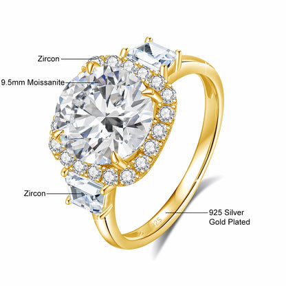 Luxury Round Cut 3.5CT Moissanite Ring for Women D VVS1 Synthetic Diamond Real S925 Silver Engagement Wedding Jewelry Pass Test
