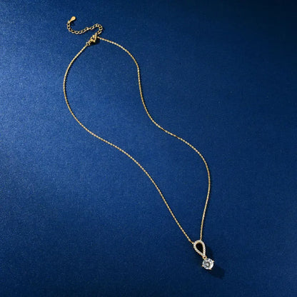 IOGOU D Certified 8mm 2CT Round Moissanite Women Engagement Necklace 100% 925 Sterling Silver Teardrop Shaped Pendant Necklace