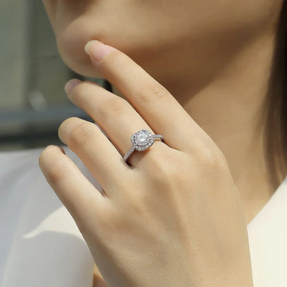 Square-shape Halo 0.5-3ct  Round Diamond  Engagement Promise Ring