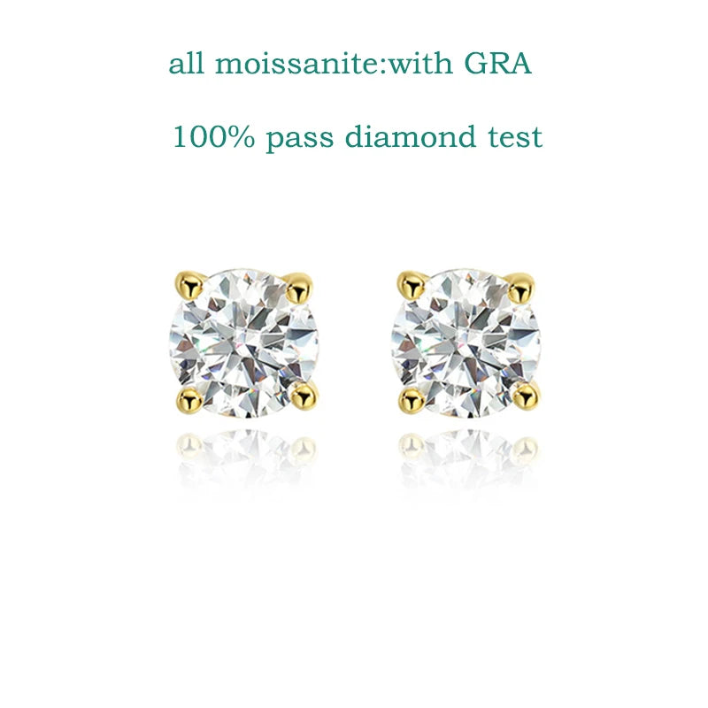 Smyoue GRA Certified 0.2-2CT Moissanite Stud Earrings for Women Man Hip Hop 100% 925 Sterling Silver Plated 18k Gold Earrings