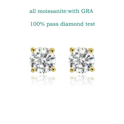 Smyoue GRA Certified 0.2-2CT Moissanite Stud Earrings for Women Man Hip Hop 100% 925 Sterling Silver Plated 18k Gold Earrings