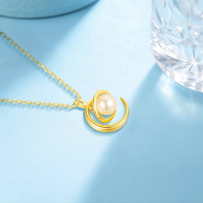Cosmic Planet Pendant 6mm Natural Freshwater Pearl Necklace 925 Sterling Silver Plated 18K Gold for Women Unique Jewelry Gift