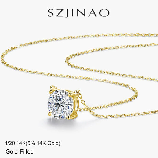 1-3CT 14K Yellow Gold Filled Moissanite Necklace Pendant for Women D Color VVS1 100% Authentic GRA Diamond Chain Classic