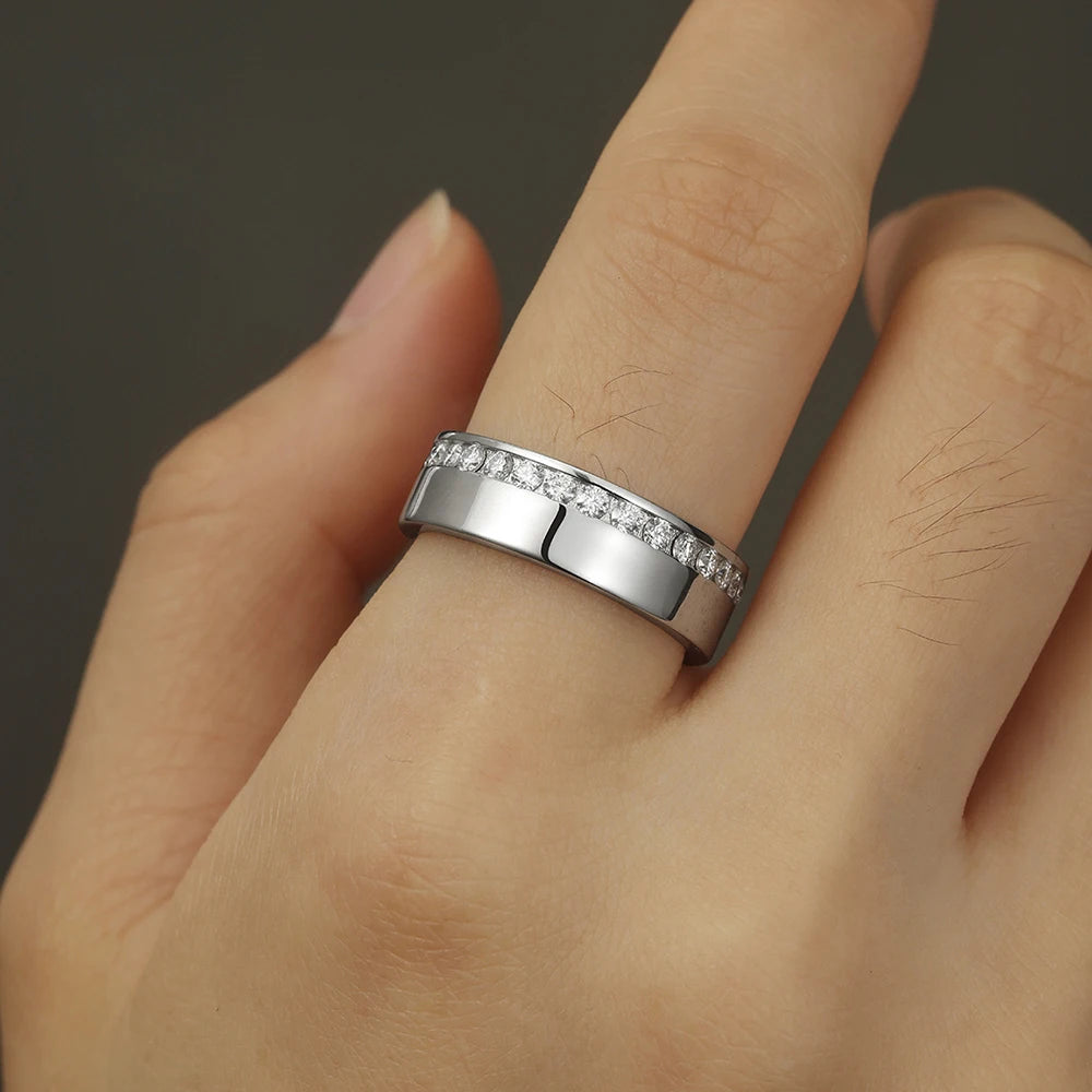 Channel Set 2mm Round Moissanite Wedding Band With Certificate 925 Sterling Silver For Men Full Eternity Promise Ring Jewelry