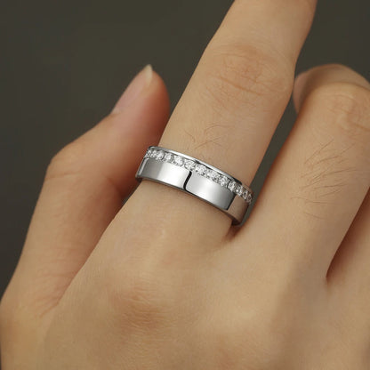 Channel Set 2mm Round Moissanite Wedding Band With Certificate 925 Sterling Silver For Men Full Eternity Promise Ring Jewelry