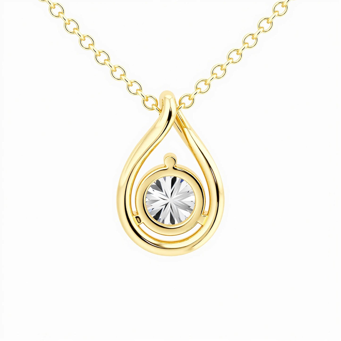 Hollow 14K Gold Solitaire Diamond Necklace Pendant