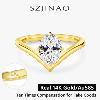 V Shape 14K Gold Solitaire Moissanite Engagement Ring