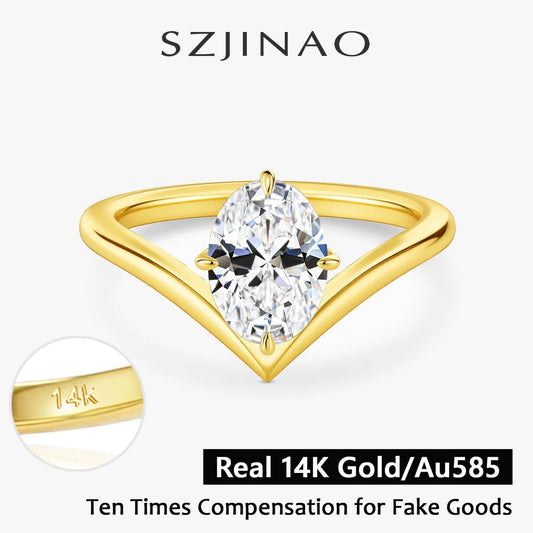 V Shape 14K Gold Solitaire Moissanite Engagement Ring