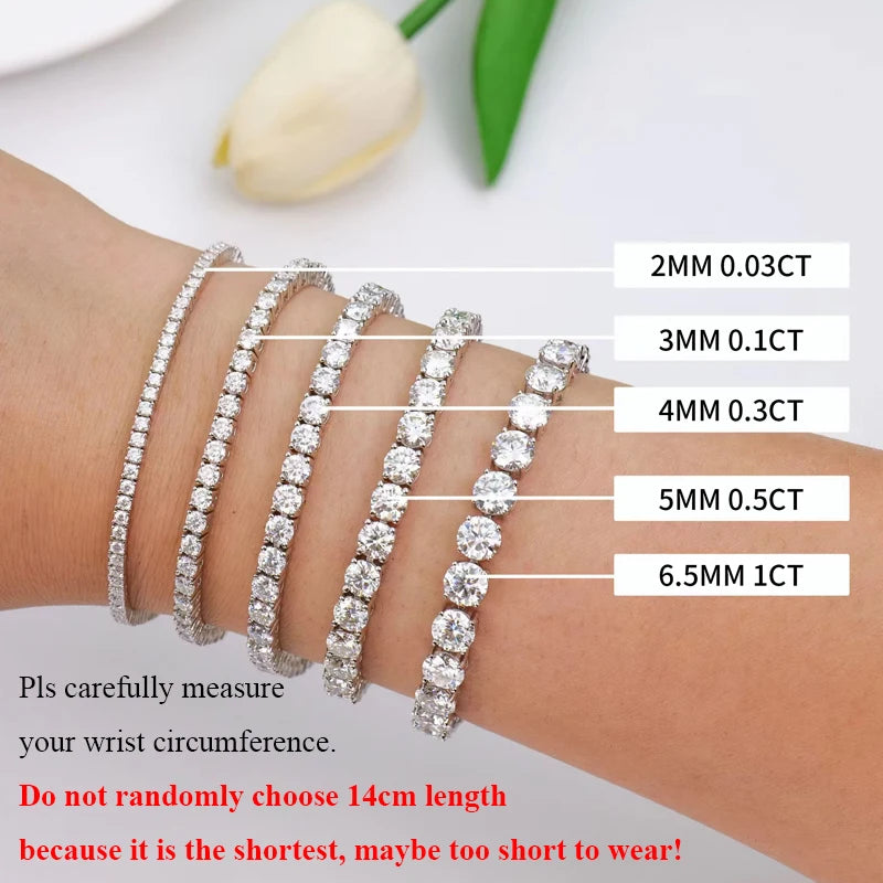 EWYA 925 Sterling Silver Moissanite Bracelet 0.1ct 3mm D VVS1 Diamond with GRA for Women Sparkling Wedding Party Fine Jewelry