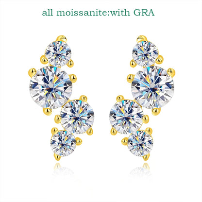 Smyoue Sparkling GRA Certified Moissanite Stud Earrings Bride Wedding Jewelry Women's Earring S925 Sterling Silver Plated 18k