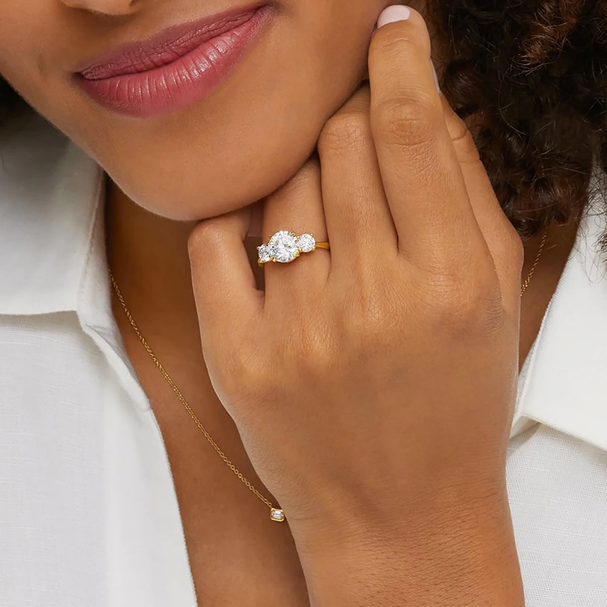 3 Stone D Color Moissanite Diamond Ring 14K Gold Engagement Wedding Au585 Hollow Elegant Finger Rings for Women Fine Jewelry