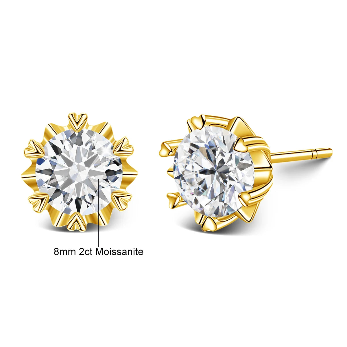 Szjinao 2 Carat 8.0mm 100% Real 14k Gold Moissanite Stud Earrings For Woman Sparkling Diamond Wedding Luxury K Gold Jewelry Sale