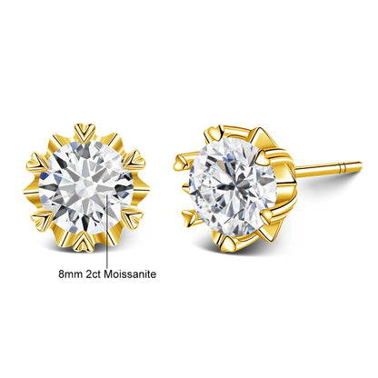 Szjinao 2 Carat 8.0mm 100% Real 14k Gold Moissanite Stud Earrings For Woman Sparkling Diamond Wedding Luxury K Gold Jewelry Sale