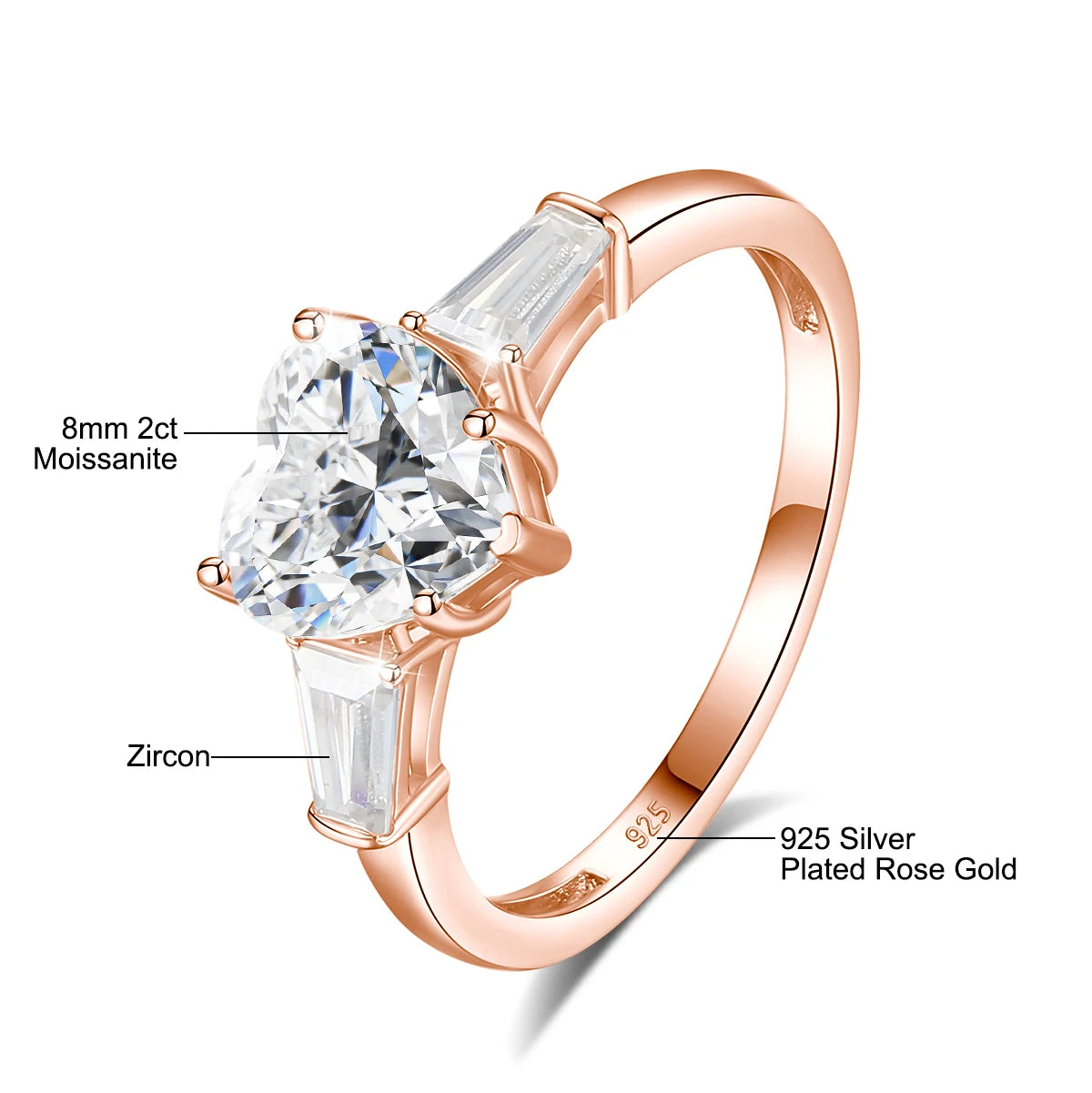 2 Carat Heart Moissanite Ring Woman 3 Stone Engagement Wedding Gift 925 Sterling Silver Plated White Gold Fine Jewelry