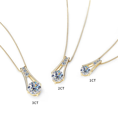 IOGOU Classic 1CT-3CT D Moissanite Pendant Necklace Adjustable Box Chain 925 Pure Silver Lab Diamond for Women with Certificate