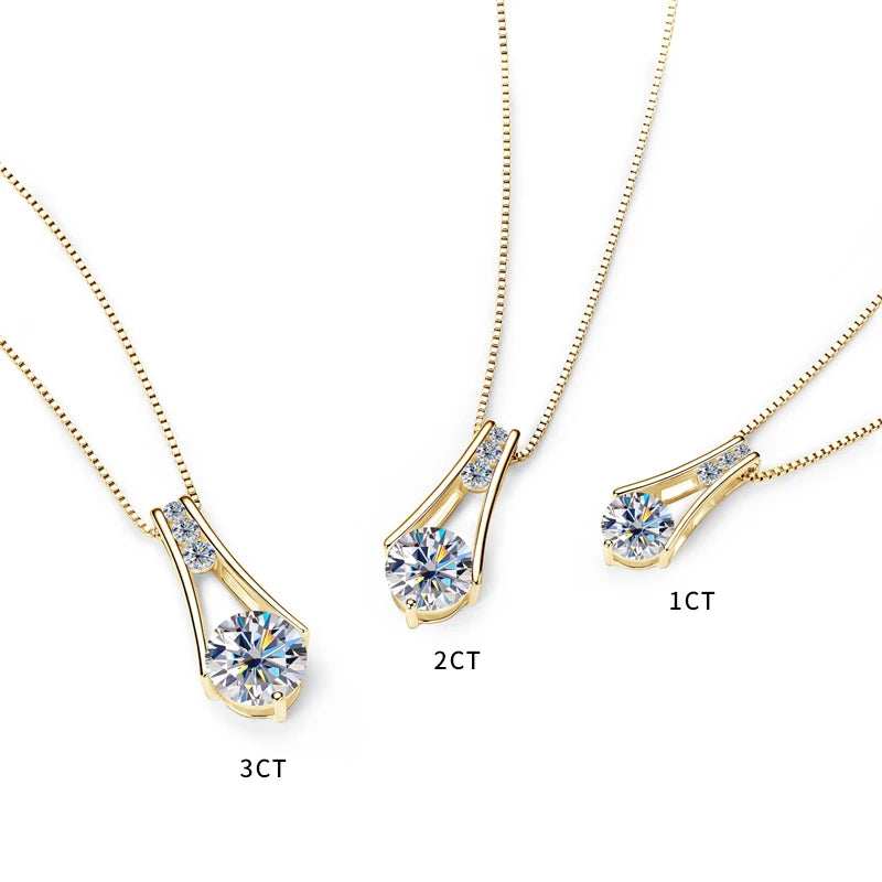 IOGOU Classic 1CT-3CT D Moissanite Pendant Necklace Adjustable Box Chain 925 Pure Silver Lab Diamond for Women with Certificate